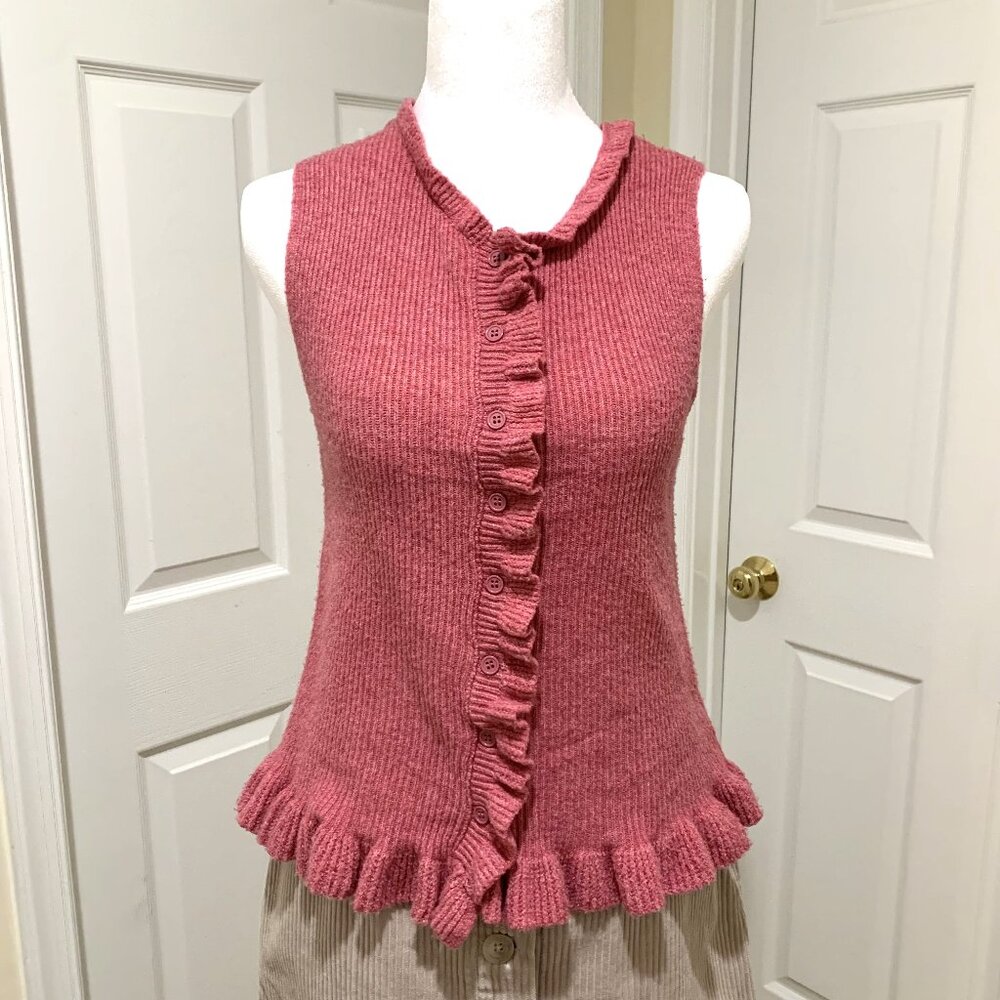 NWT Willow & Wind Ruffled Ribbed Knit Tank Women Size S Rose Color Sleeveless